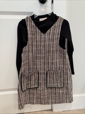 Biscotti Black Knit Top with Tweed Pinafore Dress